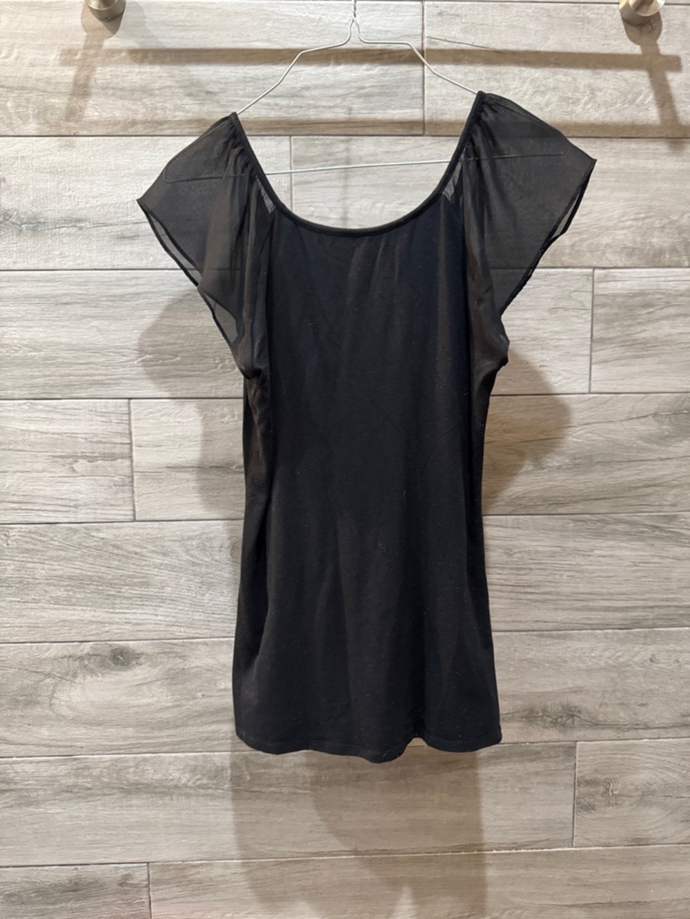 Express Black Scoop Neck Flutter Sleeve Top